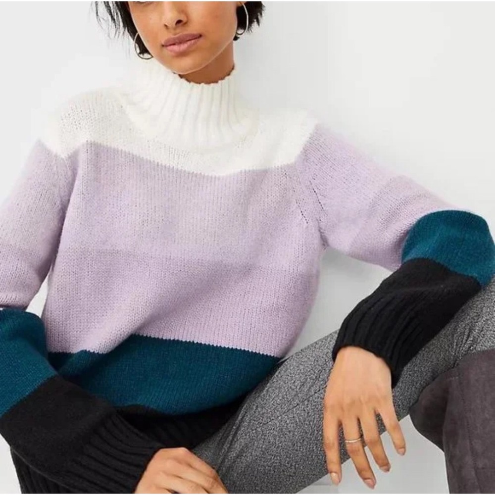 Ann Taylor Petite Ombré Stripe Turtleneck Sweater Size SP